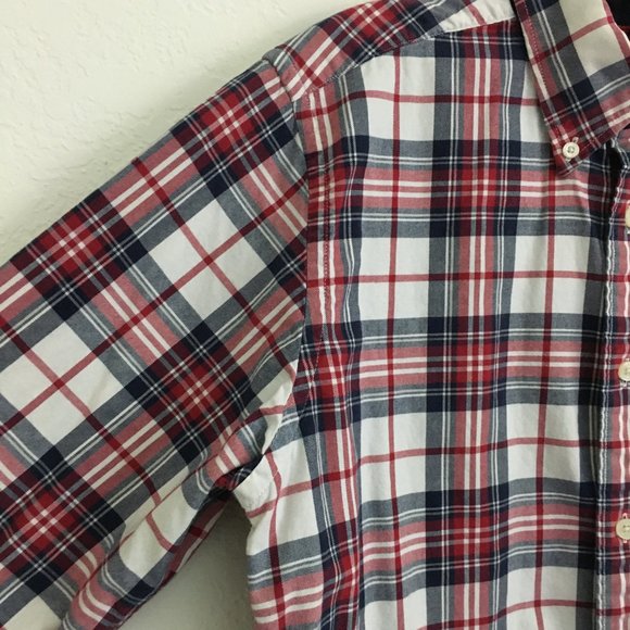 TOMMY HILFIGER Mens S/P Patched Elbow Plaid Button Down Shirt Thick Cotton - Picture 4 of 14